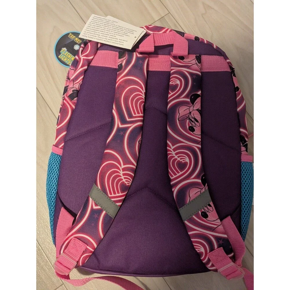 Disney Minnie Mouse 17” Light Up Backpack Girls Pink Purple NWT School Bag
